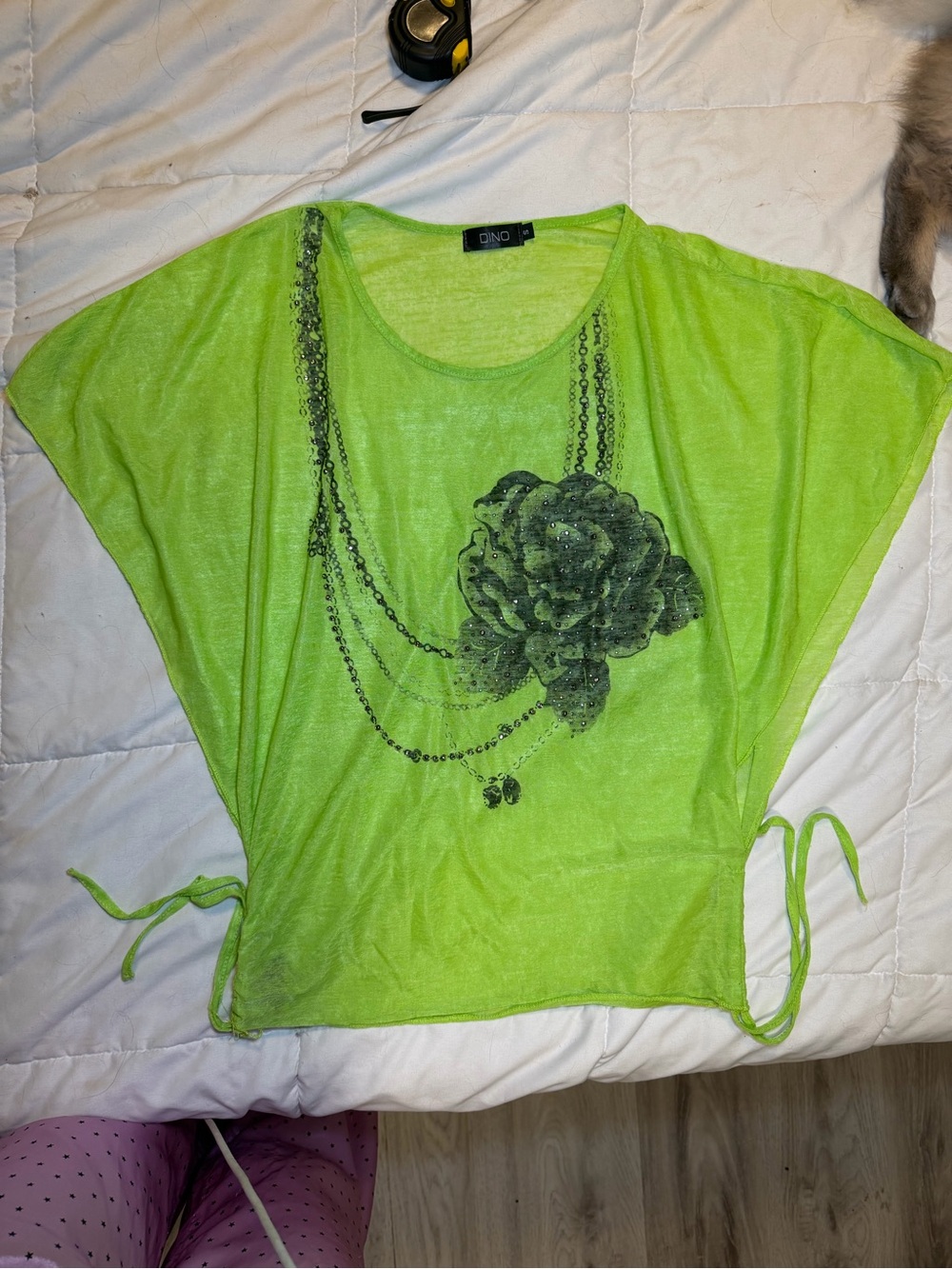 Dino Lime Green Dolman Sleeve Floral-Graphic Blouse